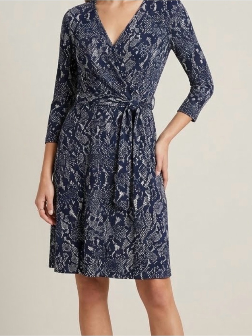 INC International Concepts Navy/White Print Wrap Dress/Belt - Size M - Excellent